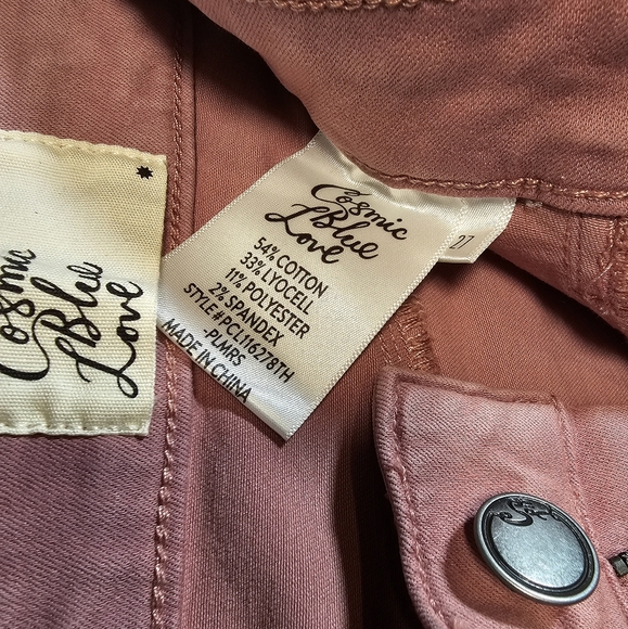 Cosmic Blue Love Cargo Pants Jeans Women Size 27 Plum Rose Comfort Stretch - Picture 10 of 11